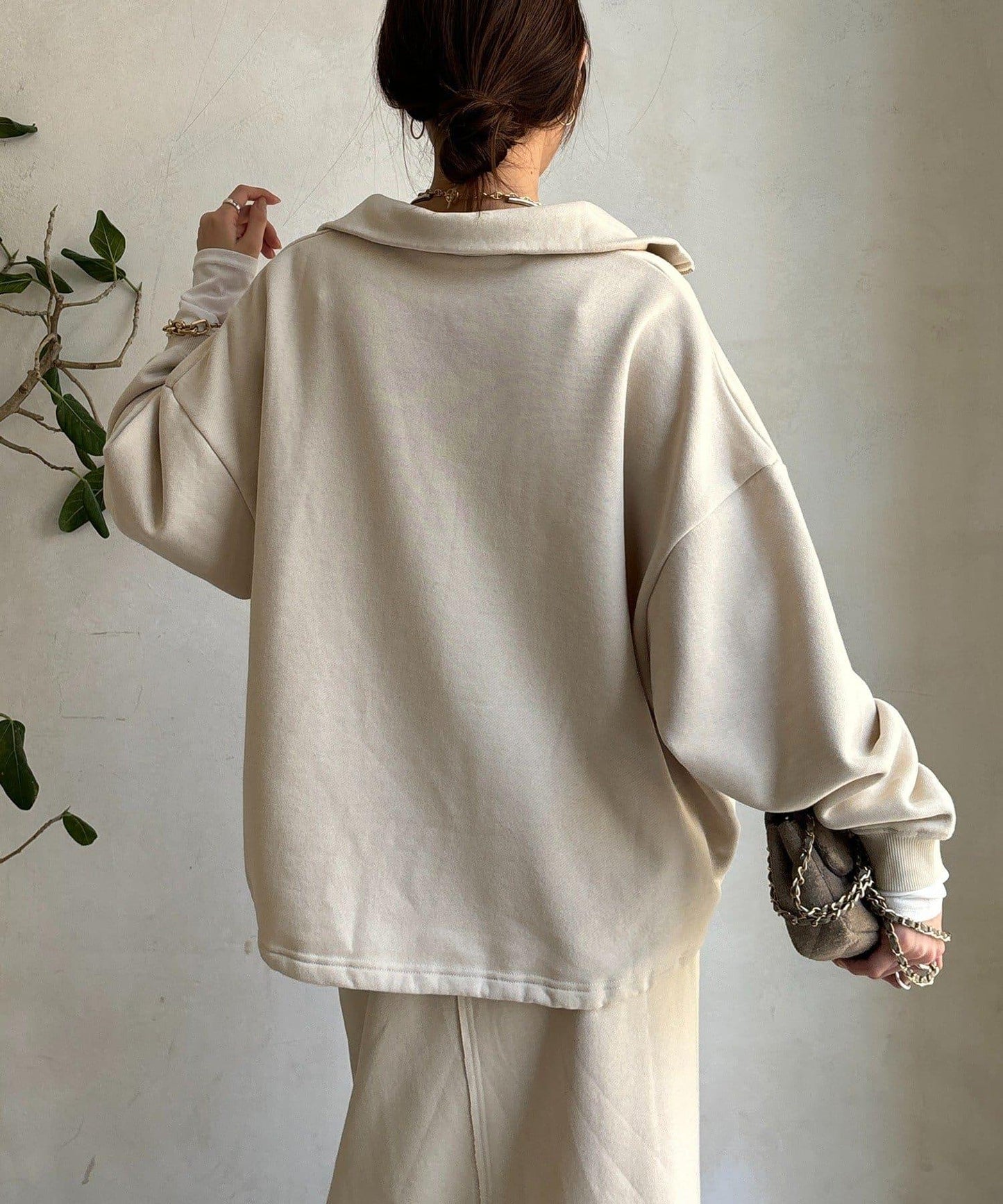 加絨抽繩半拉鍊套頭衫