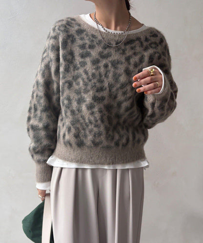 豹紋起毛針織衫