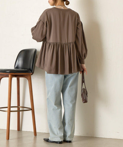 後背拼接褶皺襯衫