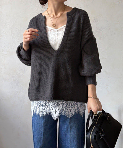 羊毛混紡開領套頭衫