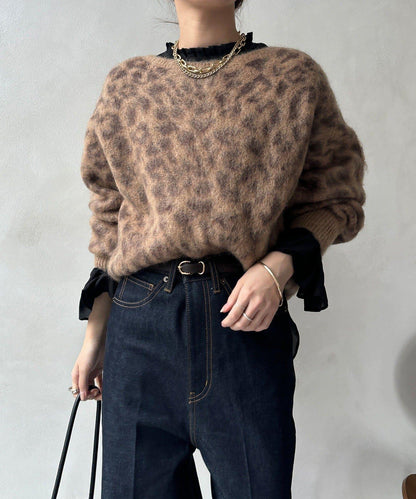 豹紋起毛針織衫