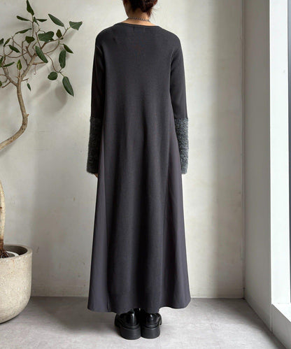 拼接雪紡長袖連衣裙