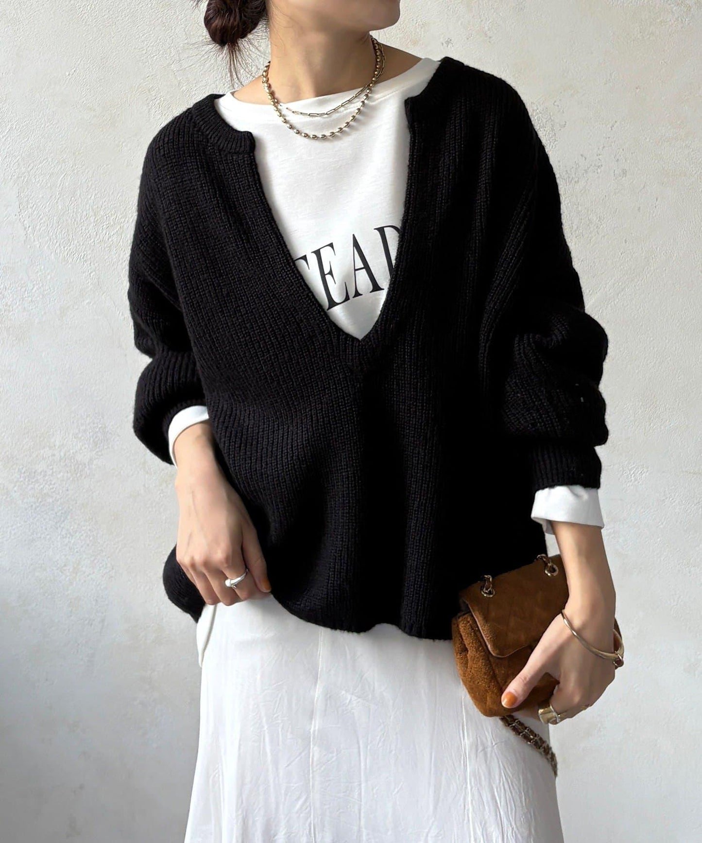 羊毛混紡開領套頭衫