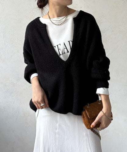 羊毛混紡開領套頭衫