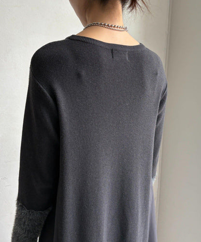 拼接雪紡長袖連衣裙