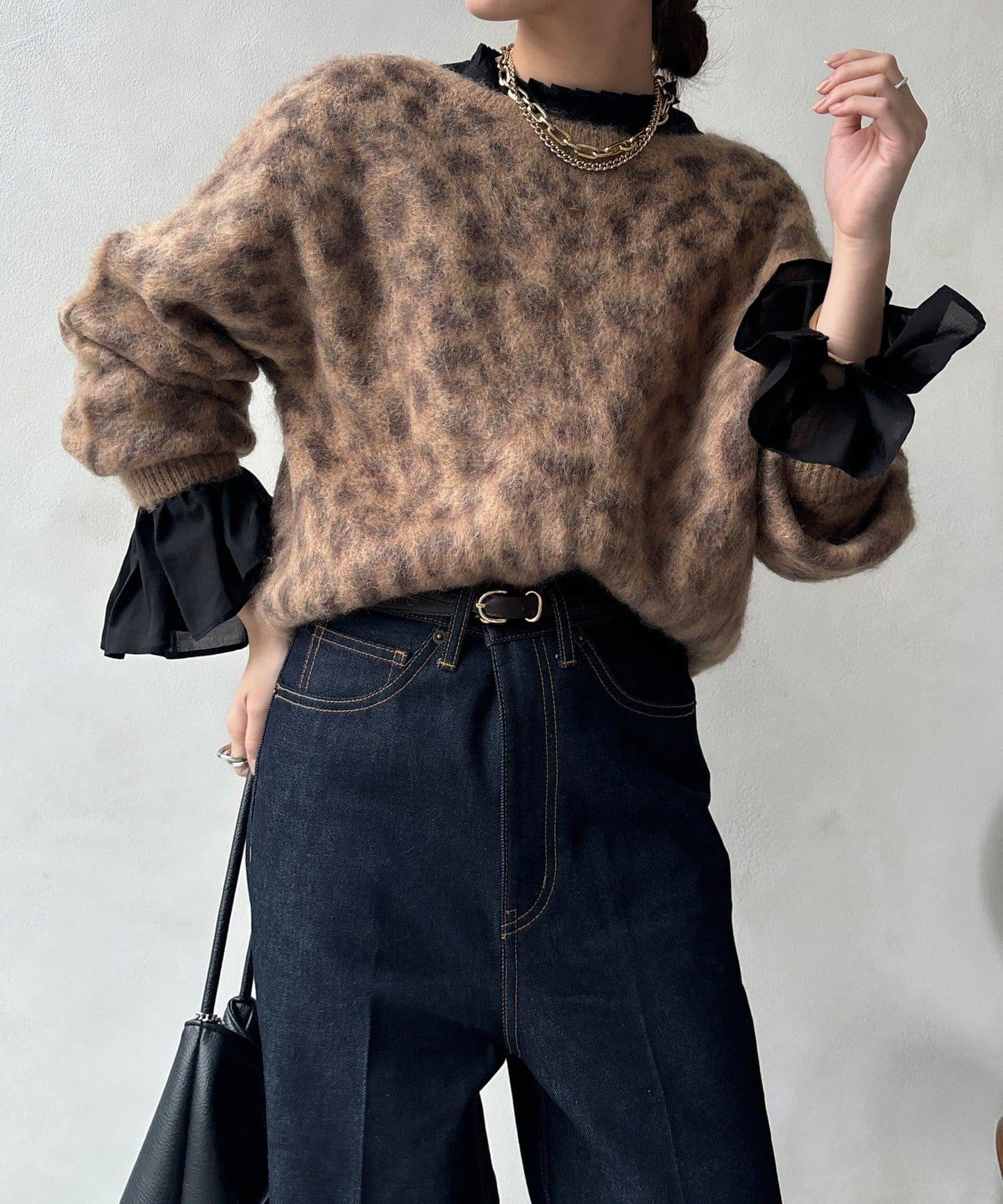 豹紋起毛針織衫