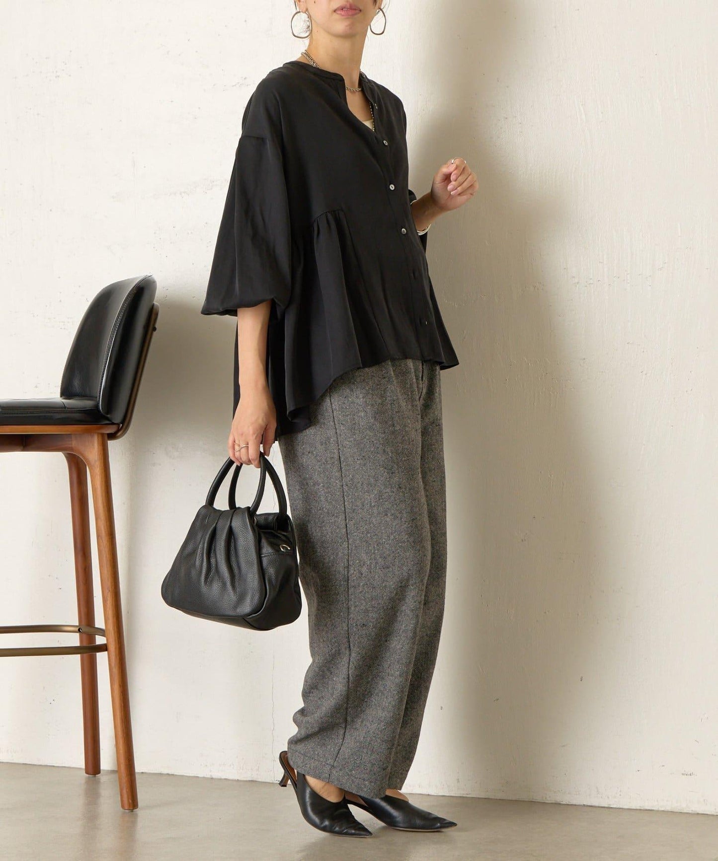 後背拼接褶皺襯衫