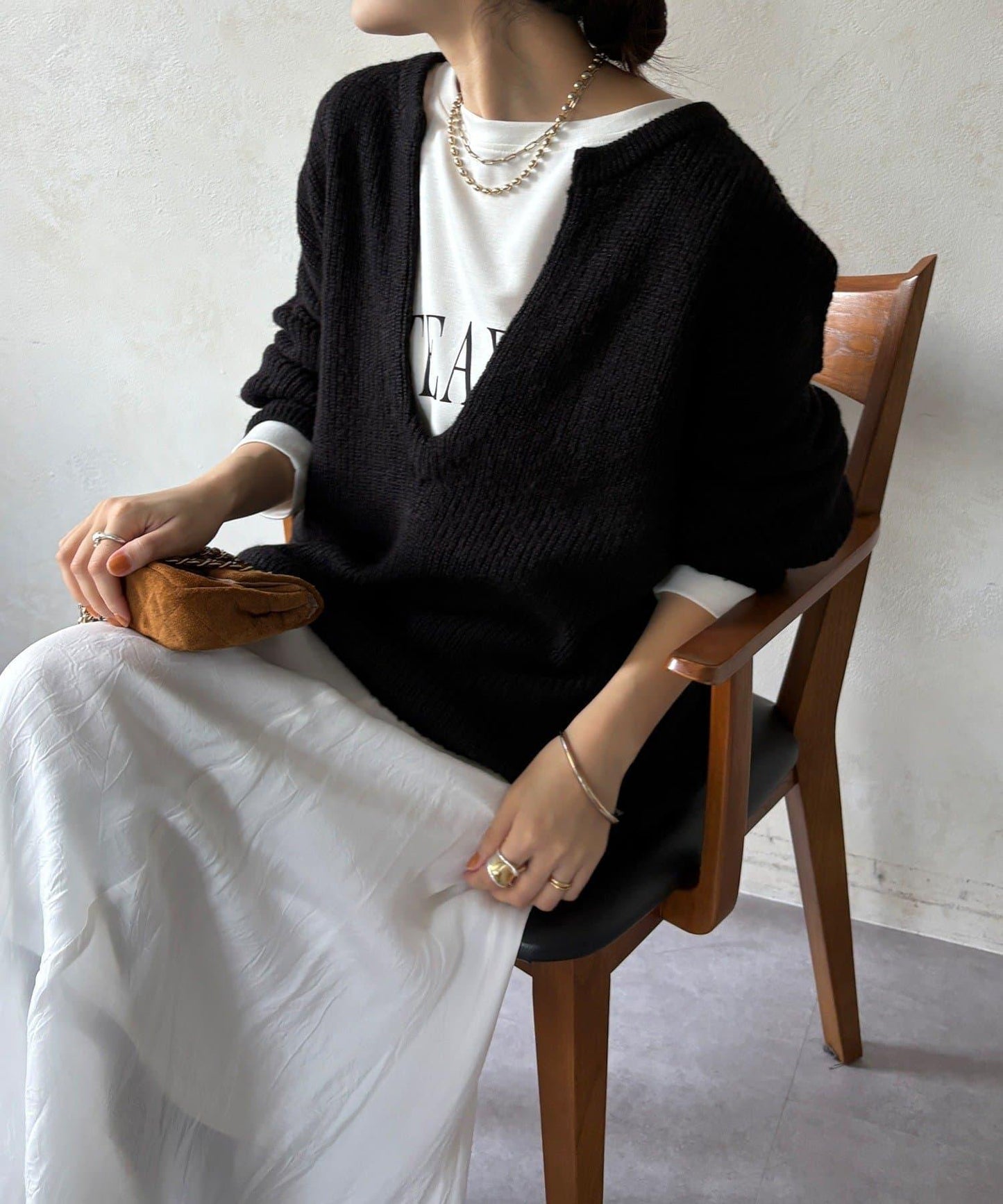 羊毛混紡開領套頭衫