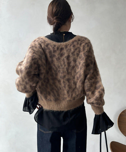 豹紋起毛針織衫