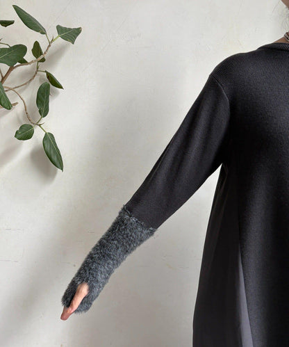 拼接雪紡長袖連衣裙