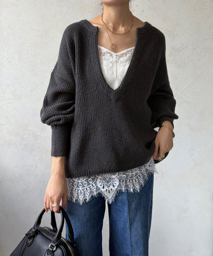 羊毛混紡開領套頭衫