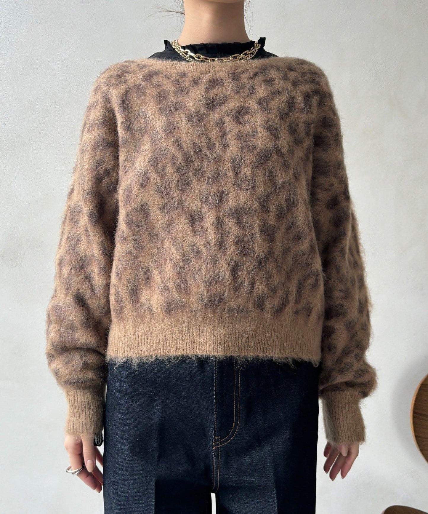 豹紋起毛針織衫