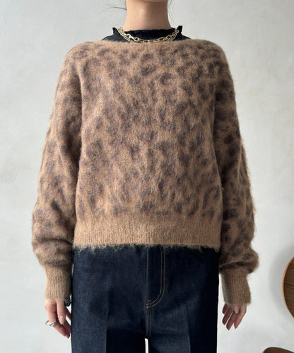 豹紋起毛針織衫