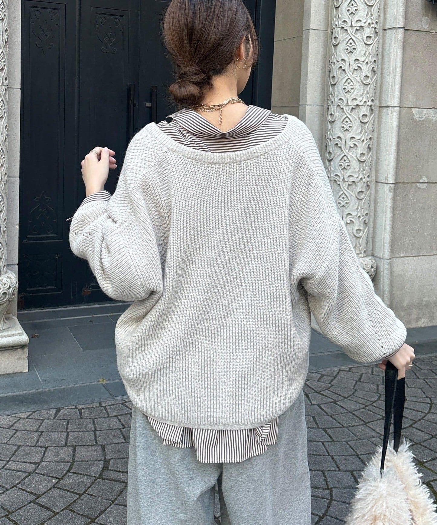 羊毛混紡開領套頭衫