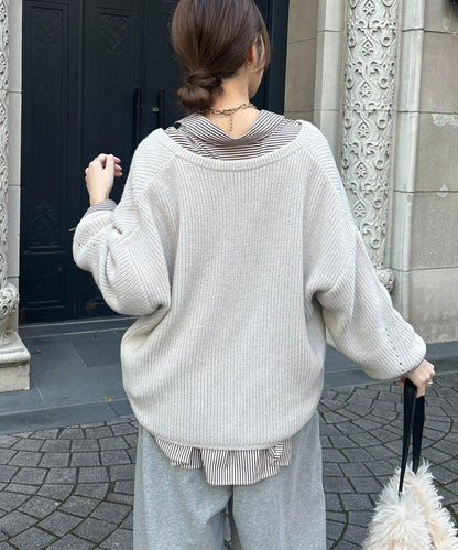 羊毛混紡開領套頭衫