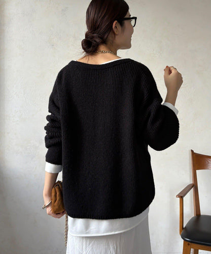 羊毛混紡開領套頭衫