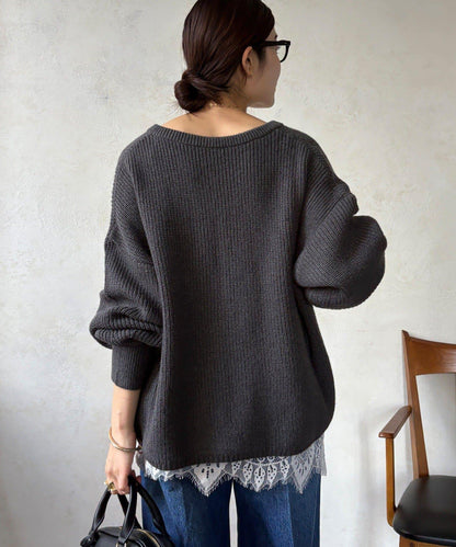 羊毛混紡開領套頭衫