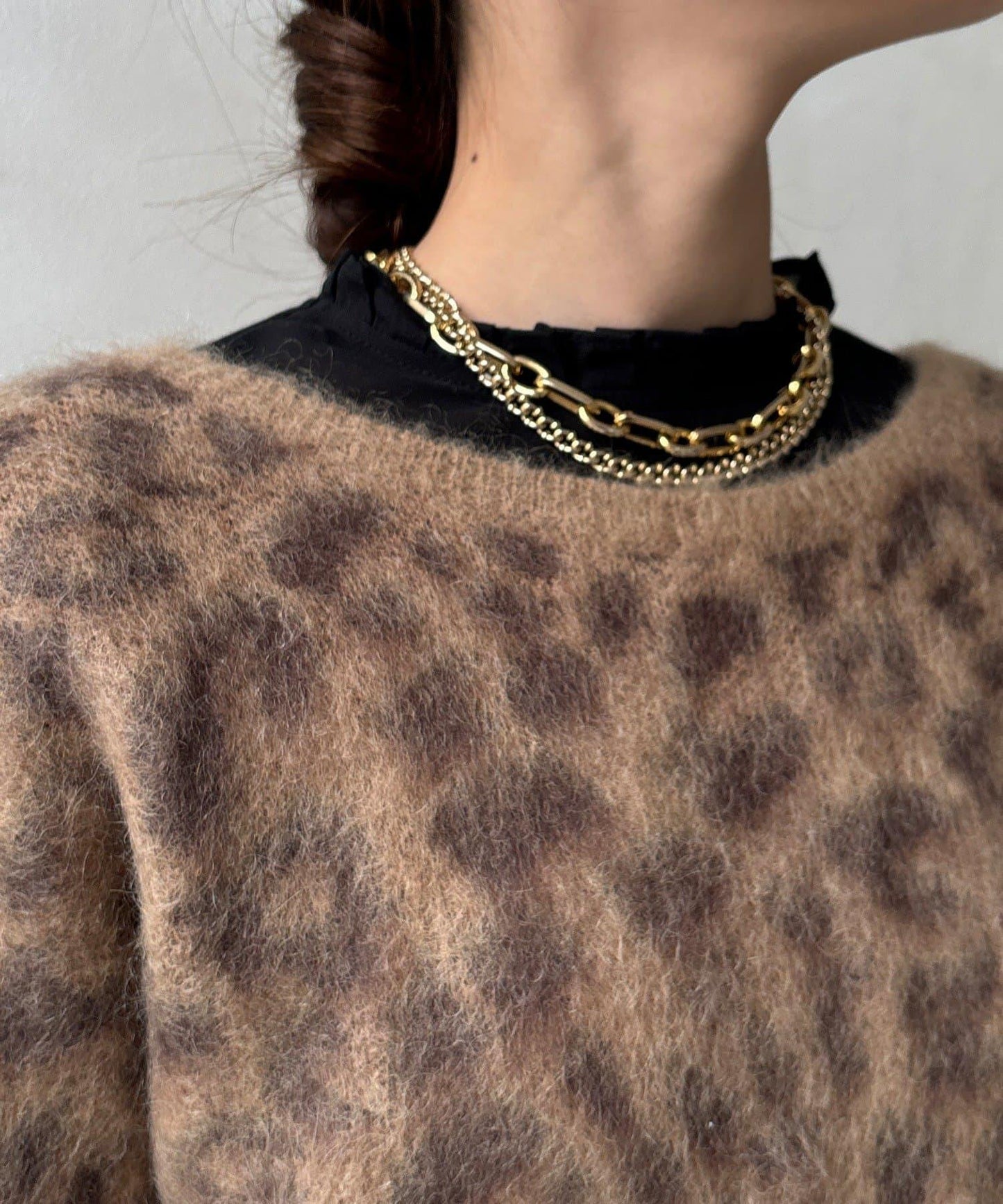 豹紋起毛針織衫