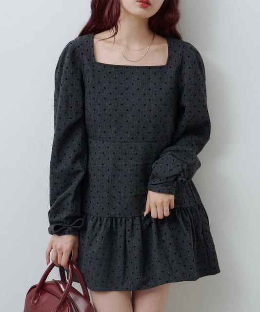 波點花呢迷你連衣裙