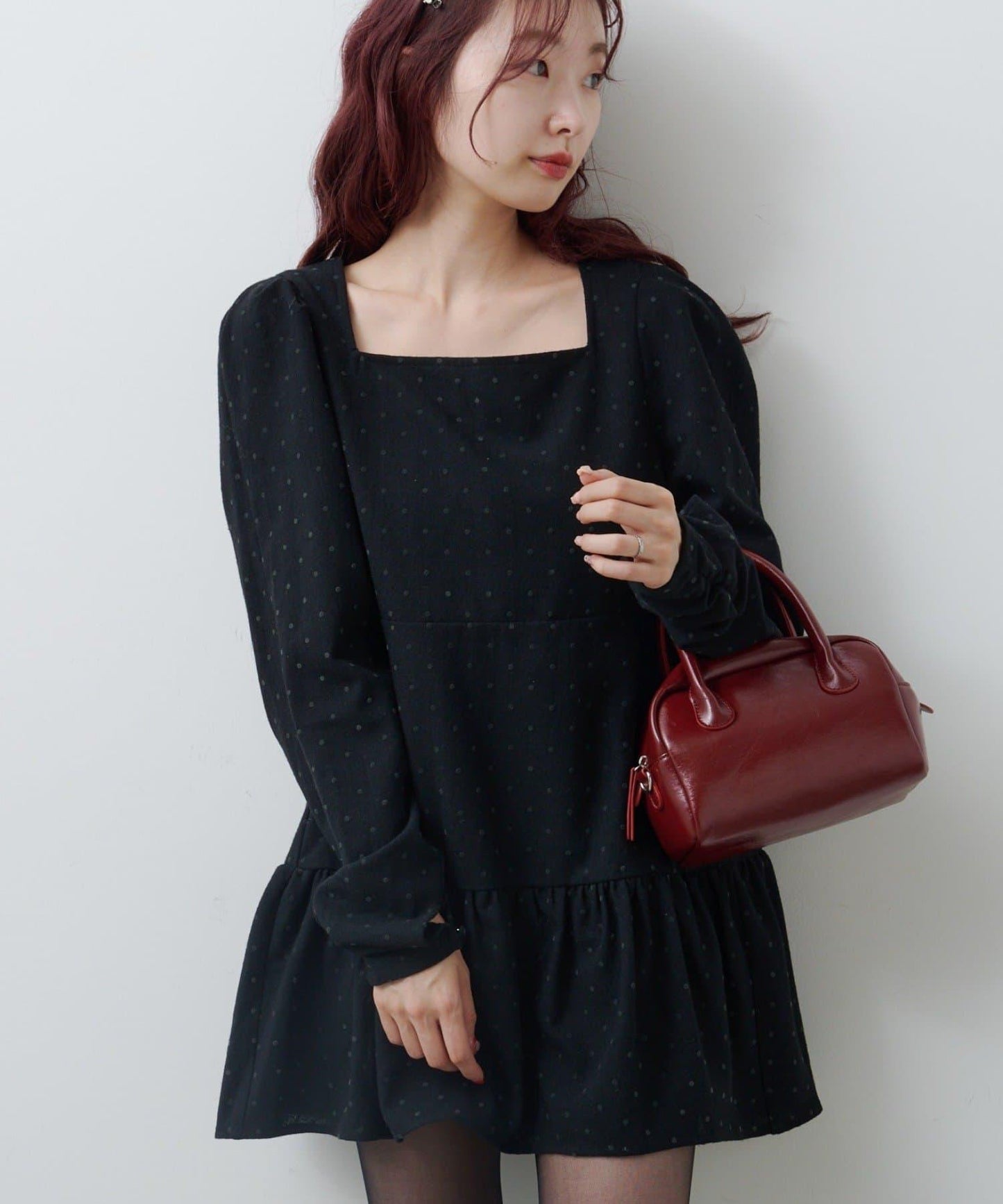 波點花呢迷你連衣裙