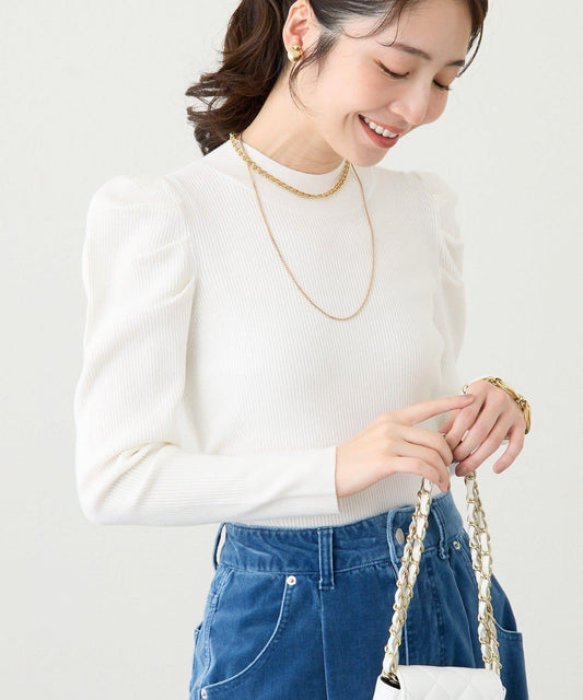 安哥拉觸感墊肩羅紋針織衫