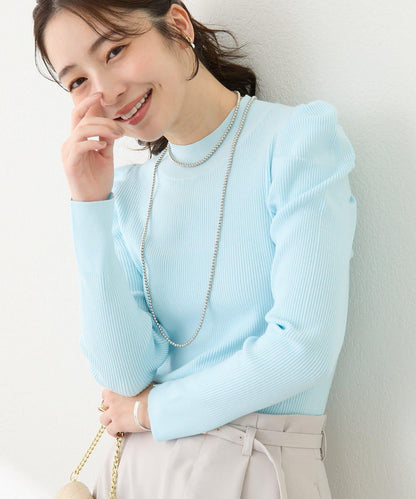 安哥拉觸感墊肩羅紋針織衫