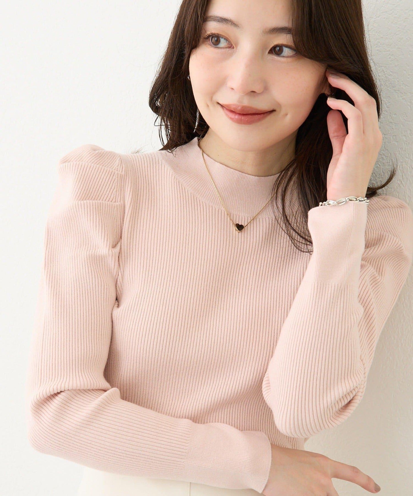 安哥拉觸感墊肩羅紋針織衫