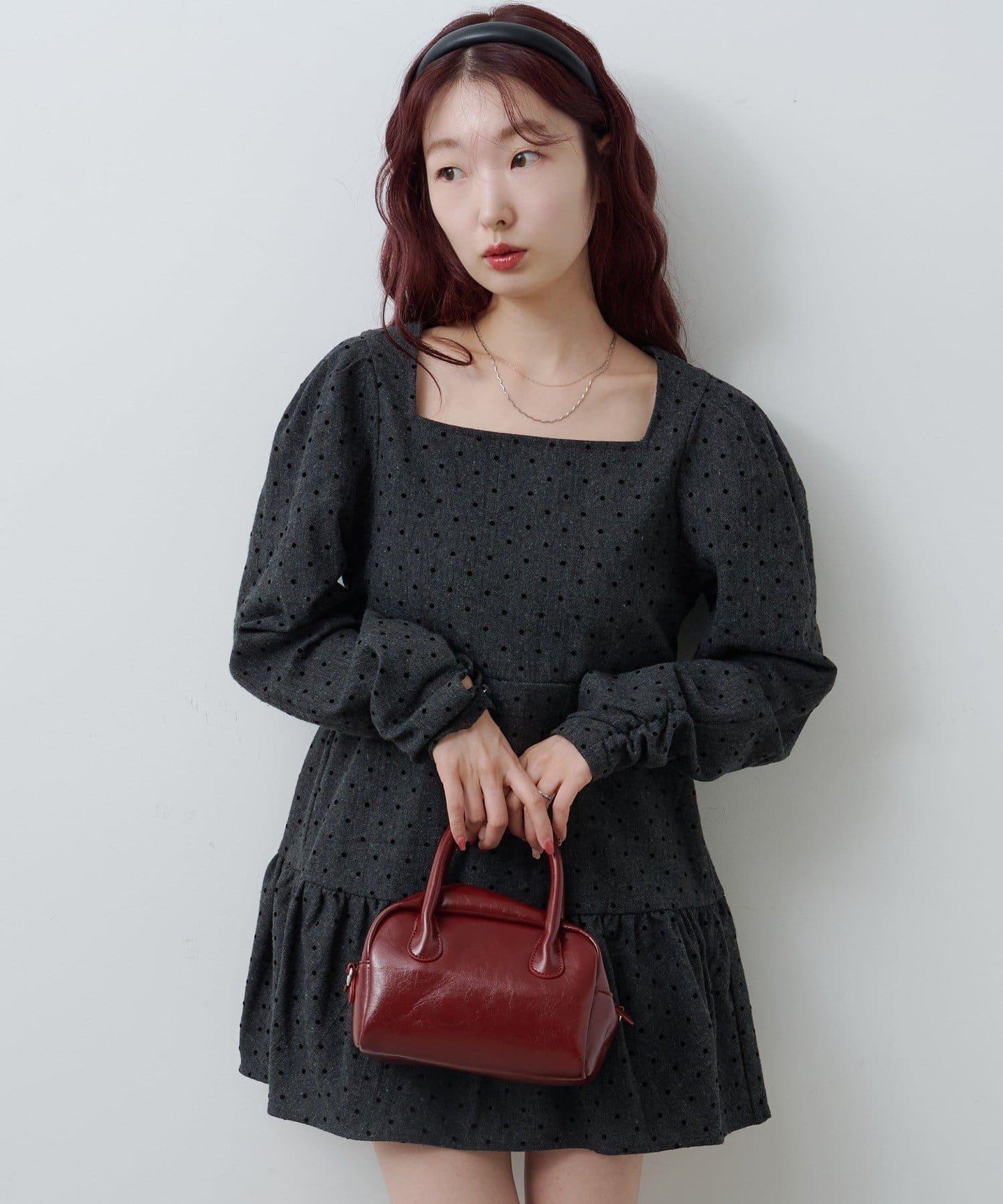 波點花呢迷你連衣裙