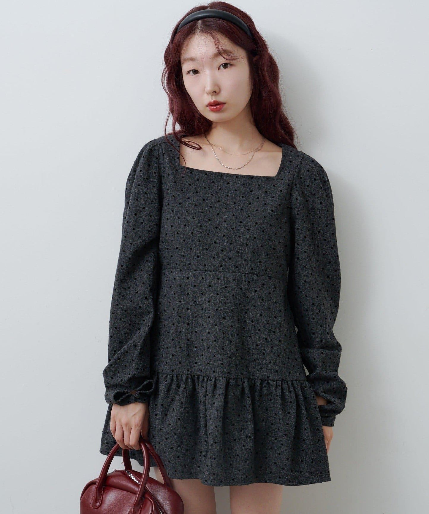 波點花呢迷你連衣裙