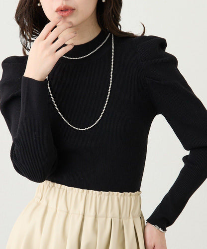 安哥拉觸感墊肩羅紋針織衫