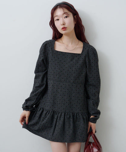 波點花呢迷你連衣裙