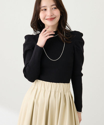 安哥拉觸感墊肩羅紋針織衫