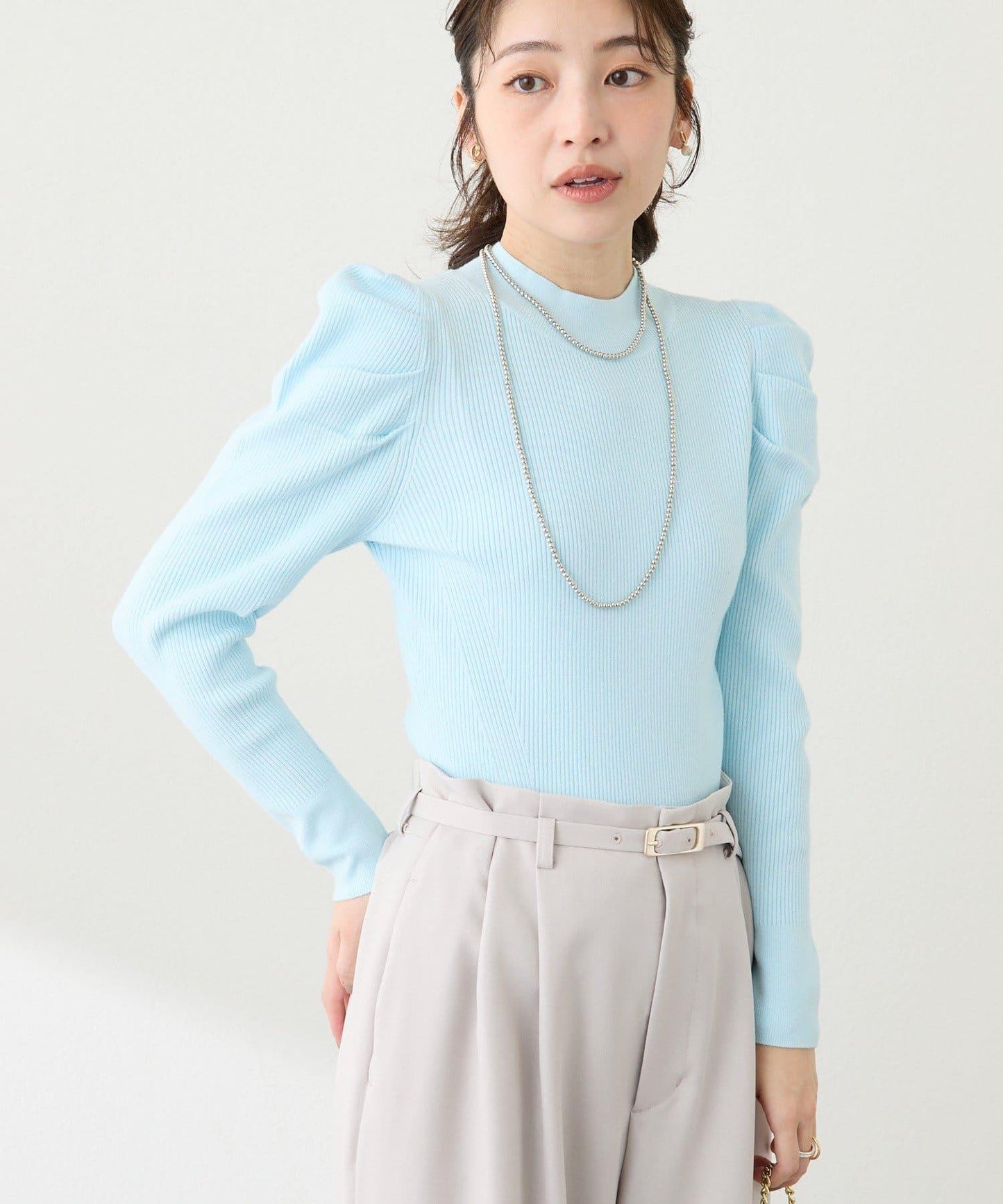 安哥拉觸感墊肩羅紋針織衫