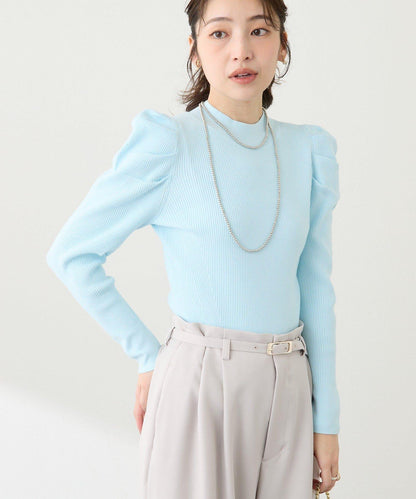 安哥拉觸感墊肩羅紋針織衫