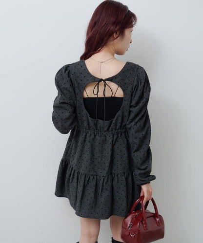 波點花呢迷你連衣裙