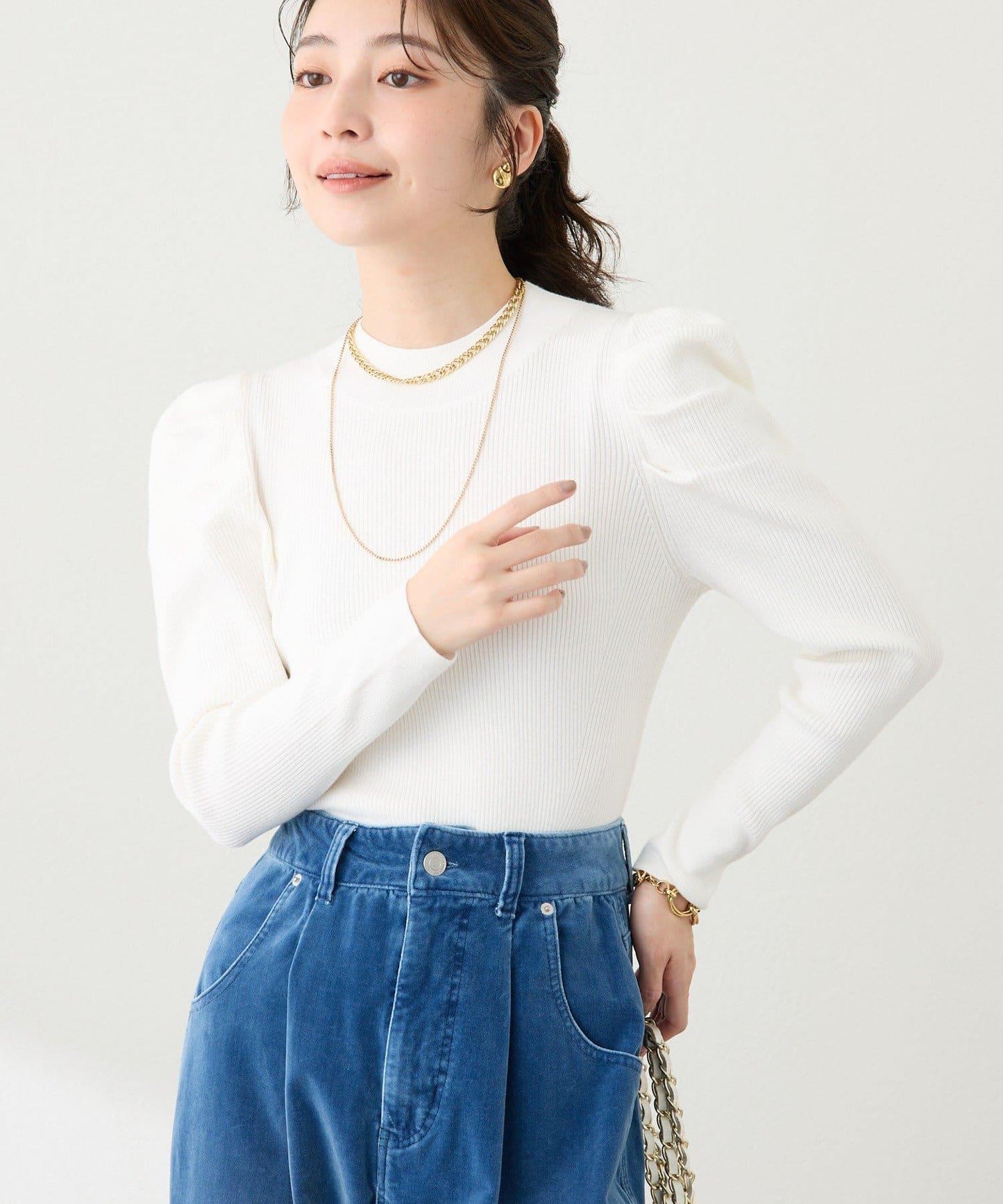 安哥拉觸感墊肩羅紋針織衫