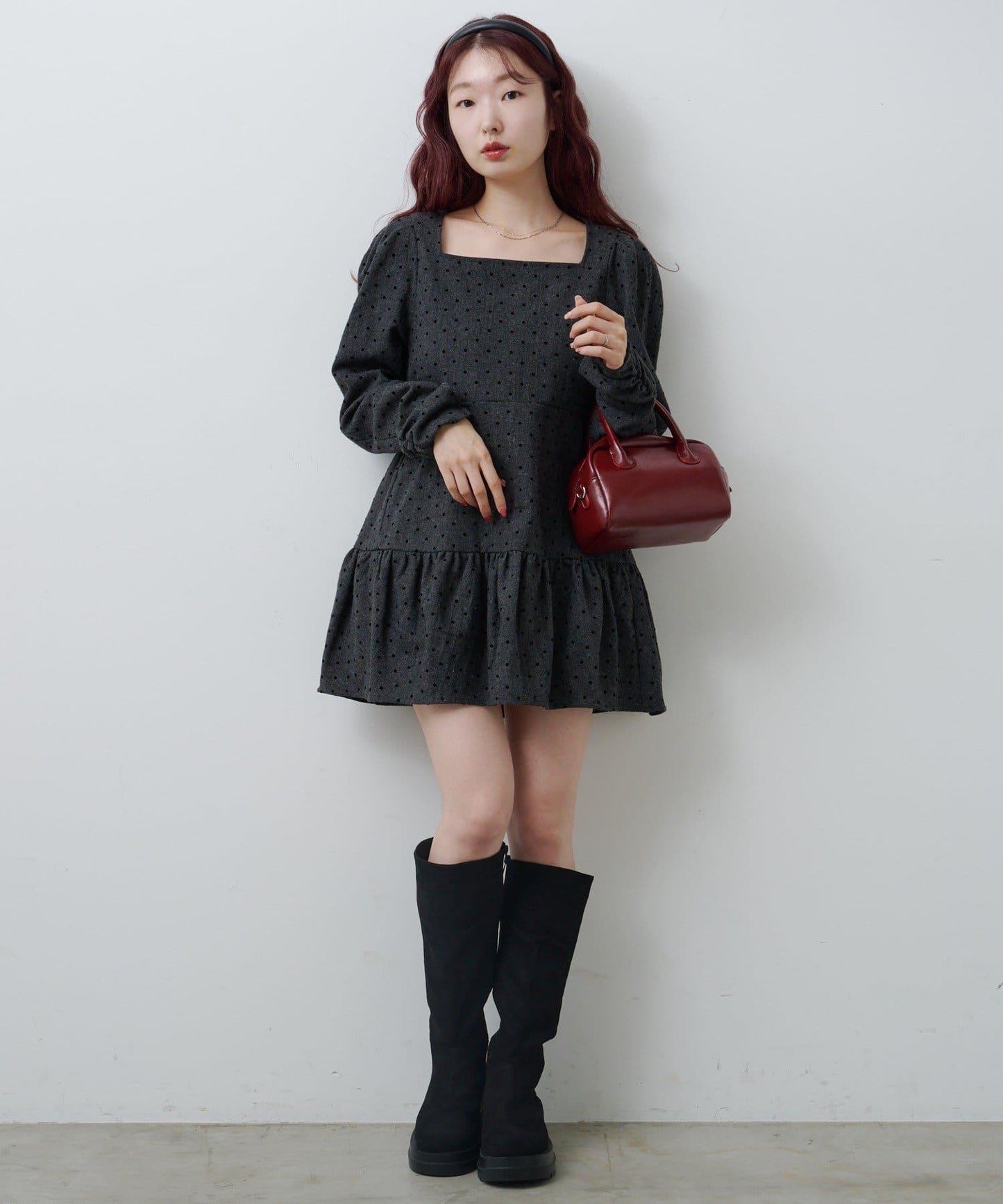 波點花呢迷你連衣裙