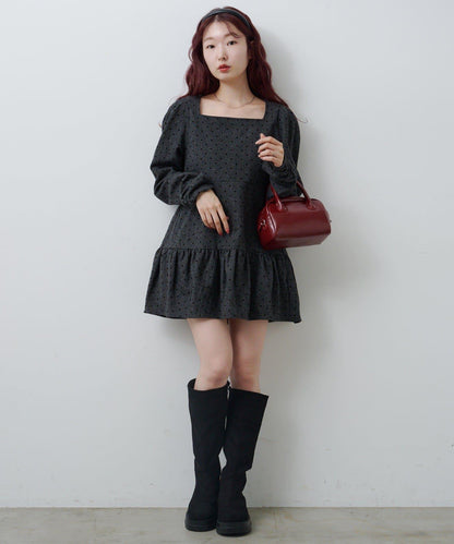 波點花呢迷你連衣裙