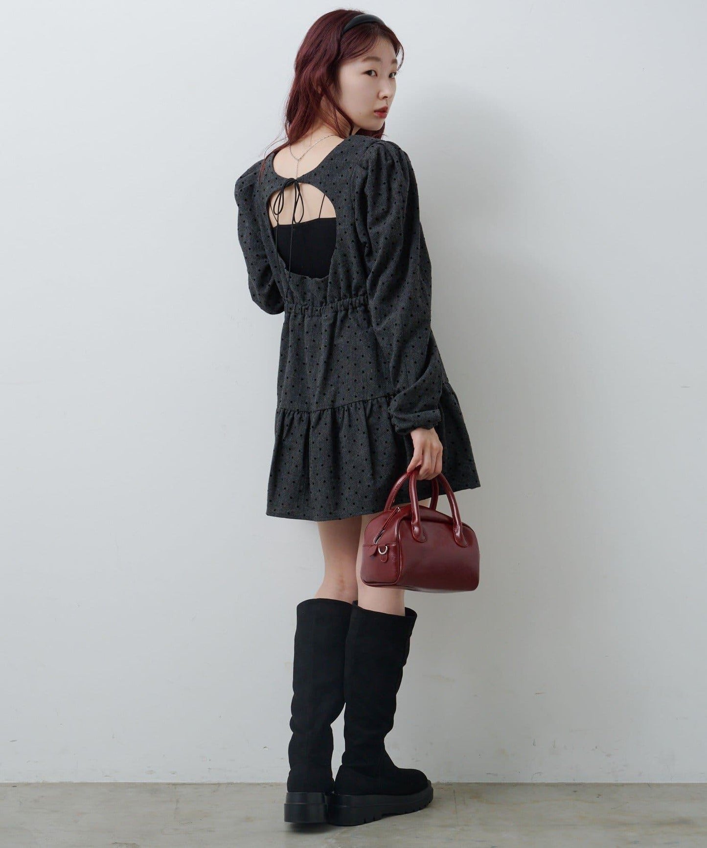 波點花呢迷你連衣裙