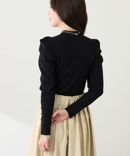 安哥拉觸感墊肩羅紋針織衫