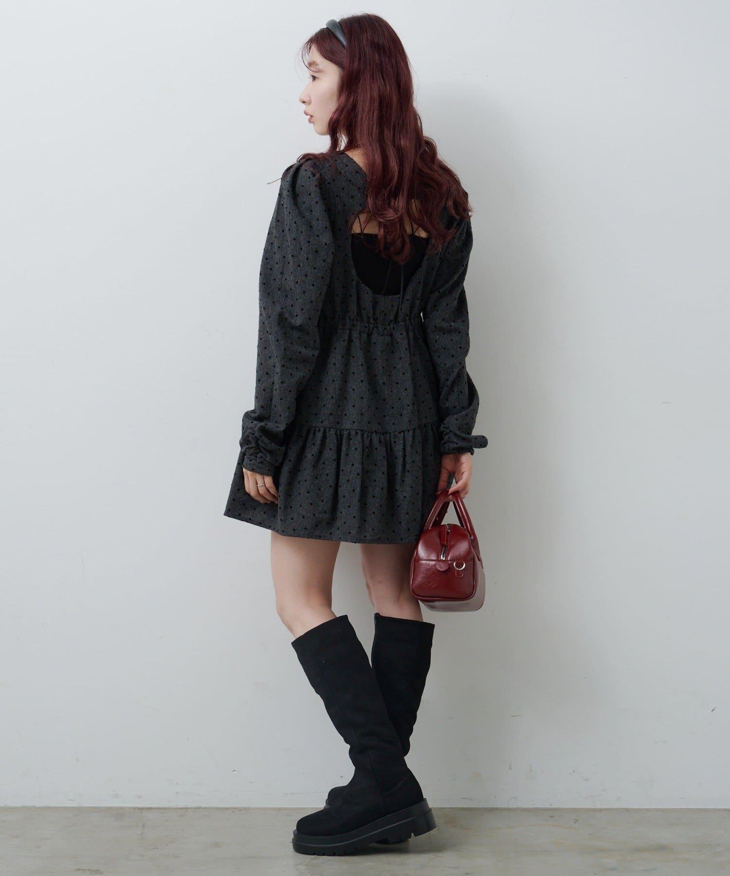 波點花呢迷你連衣裙
