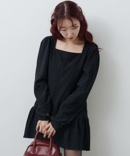 波點花呢迷你連衣裙