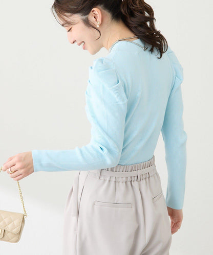 安哥拉觸感墊肩羅紋針織衫