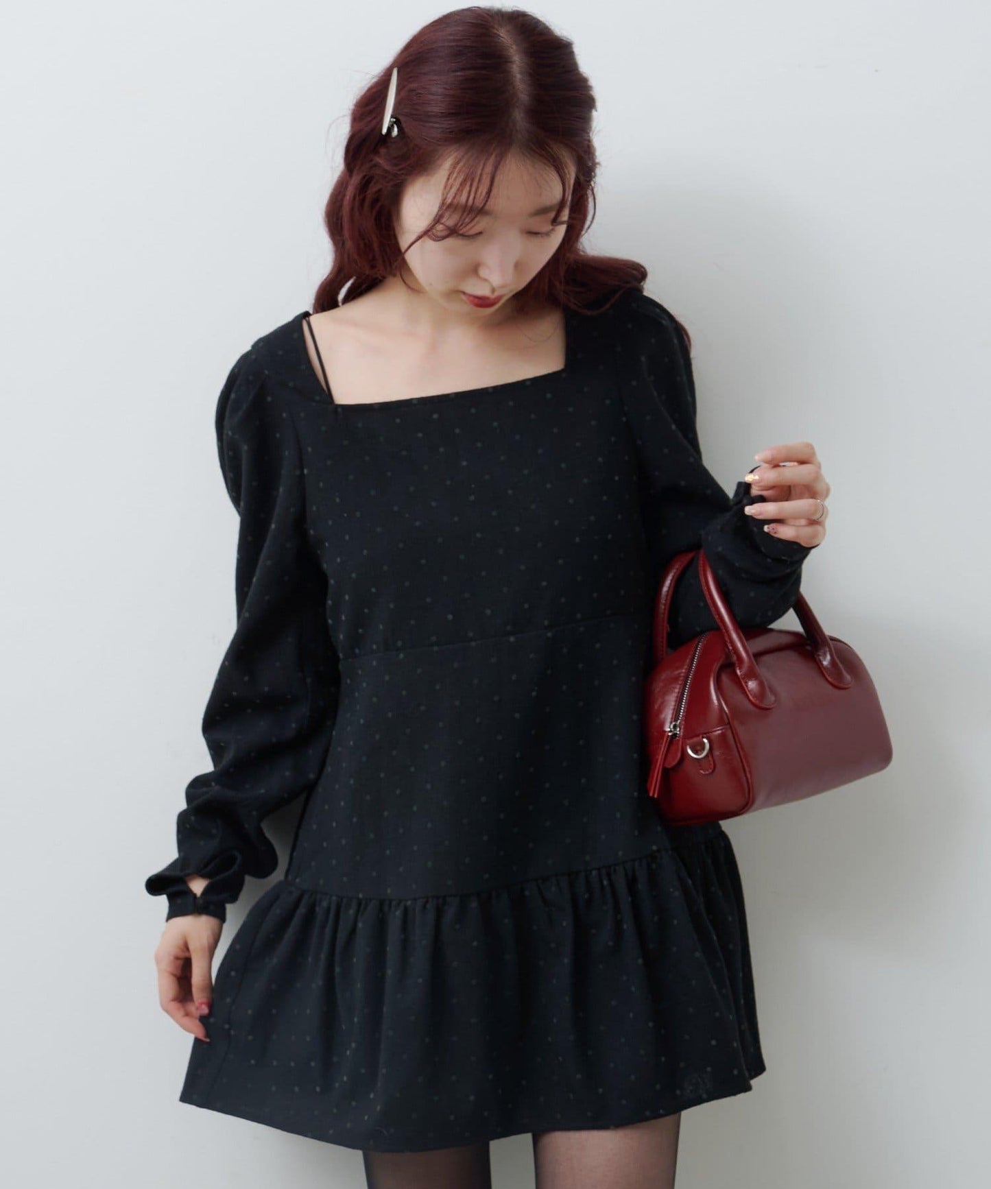 波點花呢迷你連衣裙