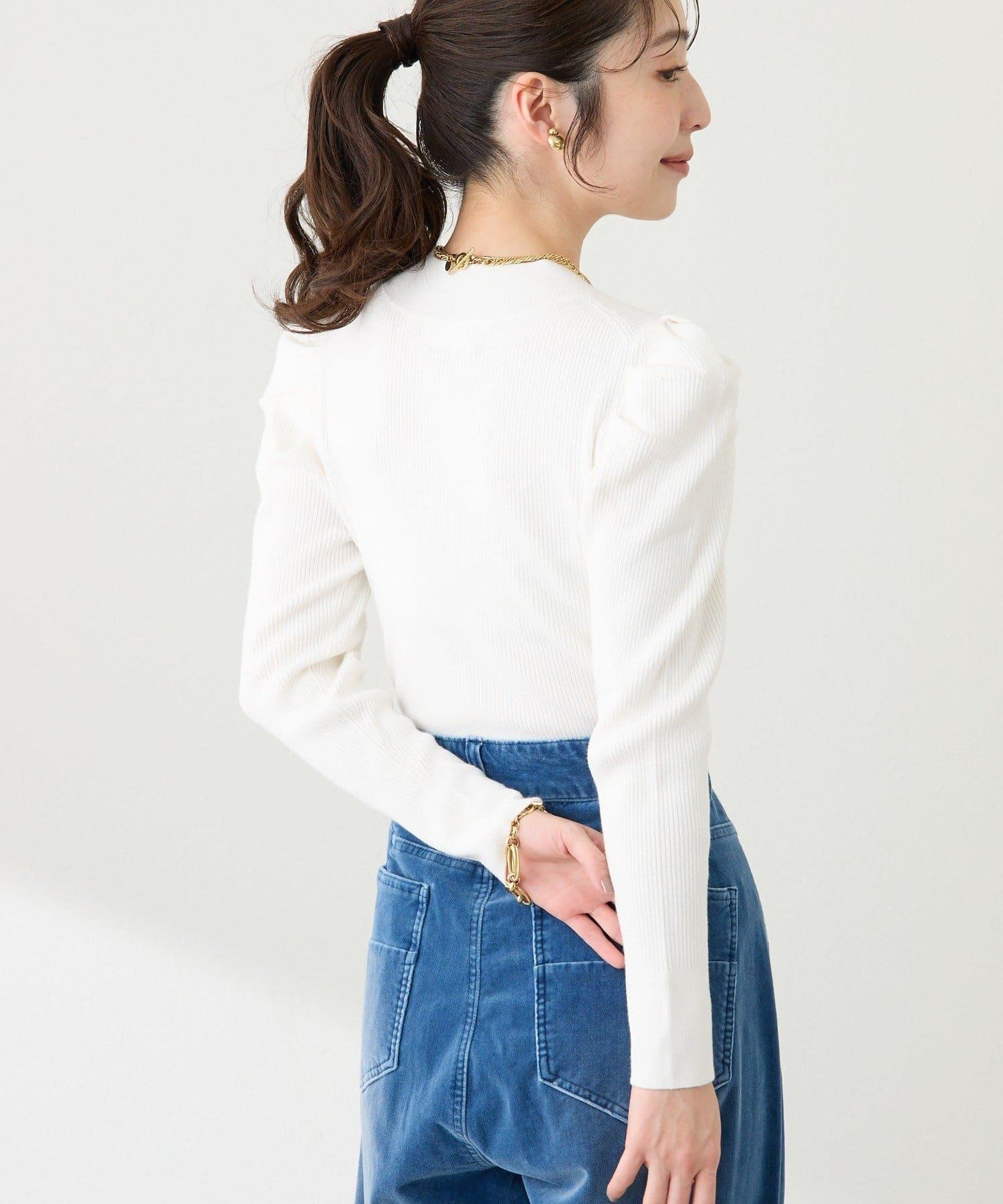 安哥拉觸感墊肩羅紋針織衫