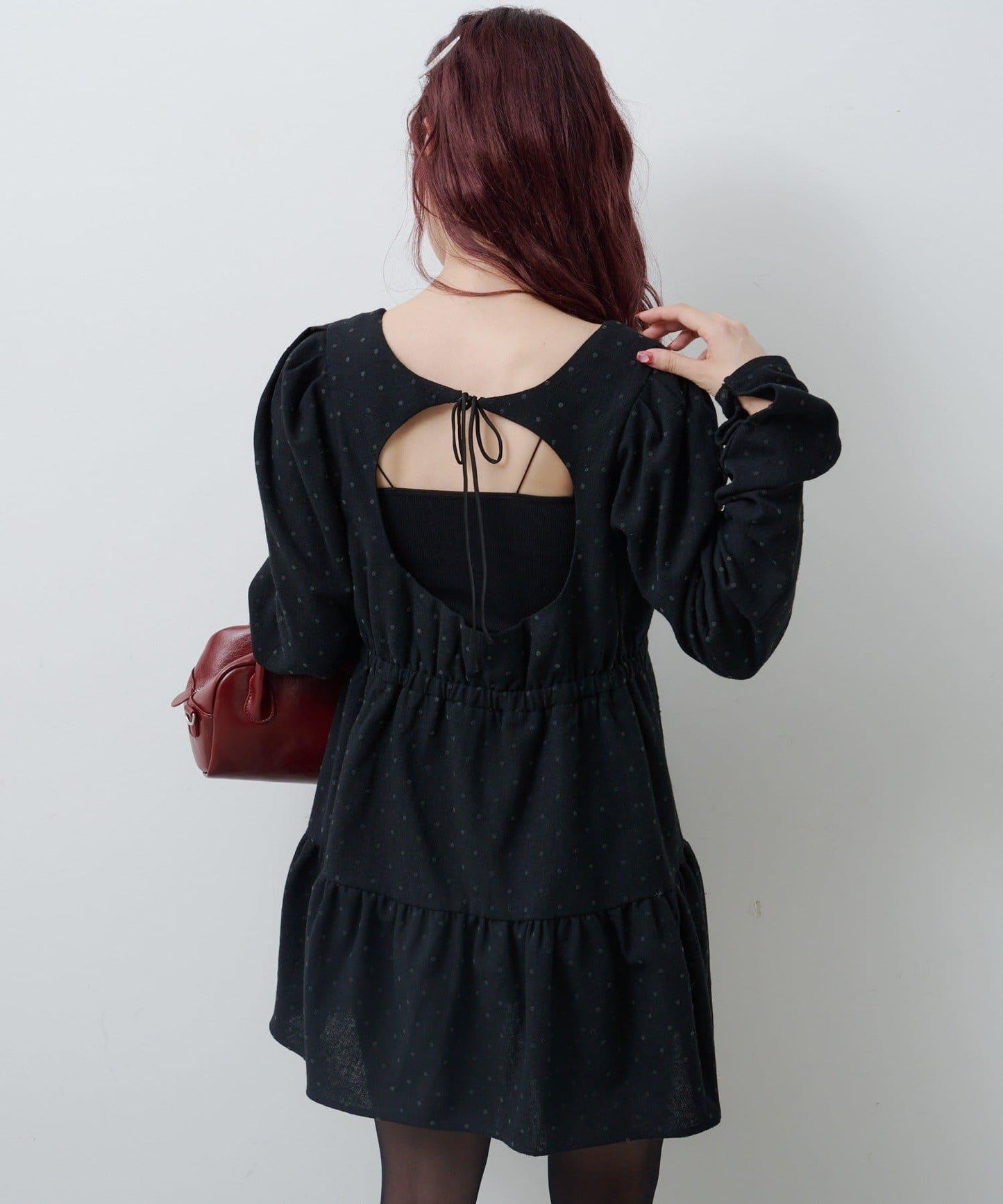 波點花呢迷你連衣裙