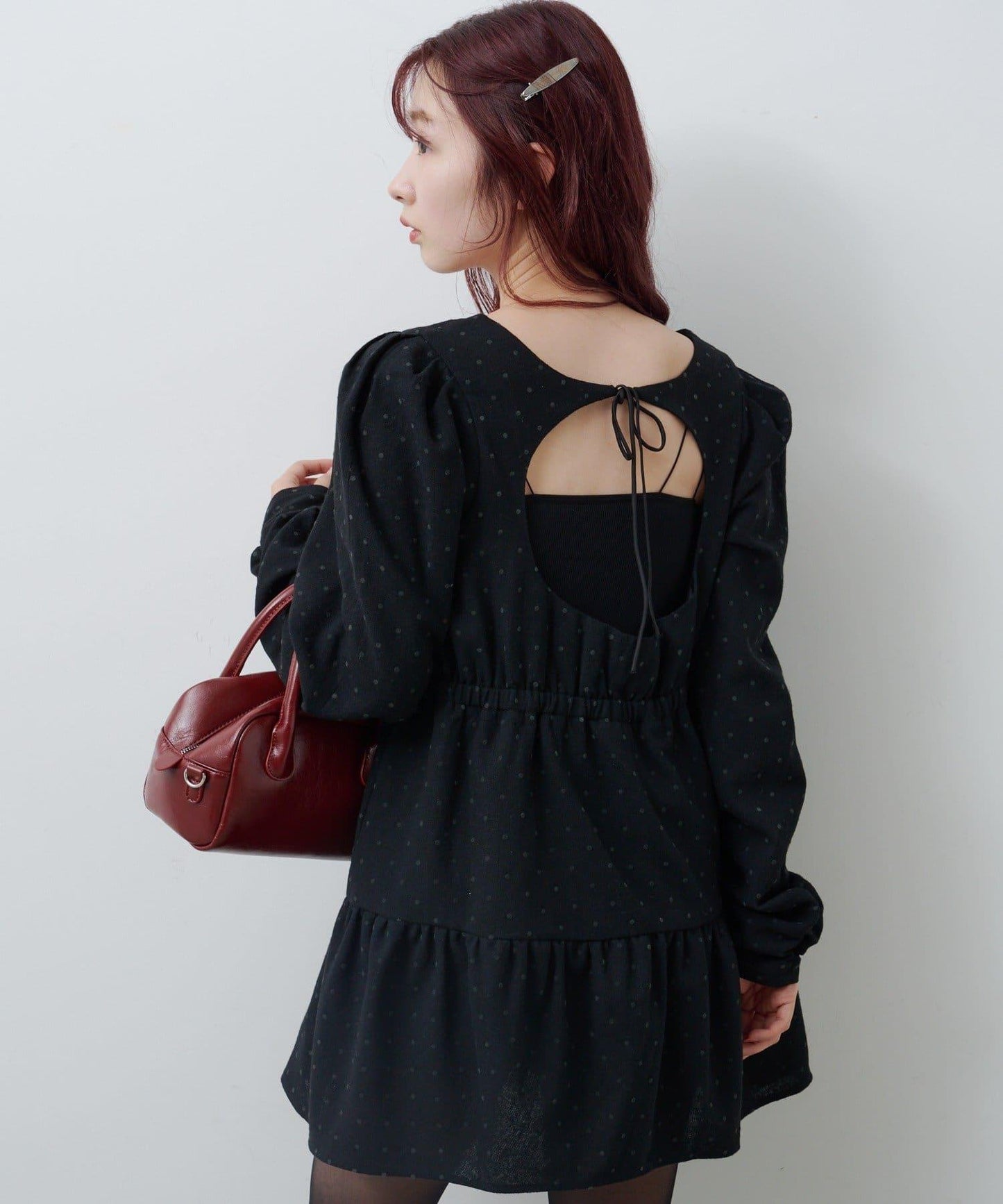 波點花呢迷你連衣裙