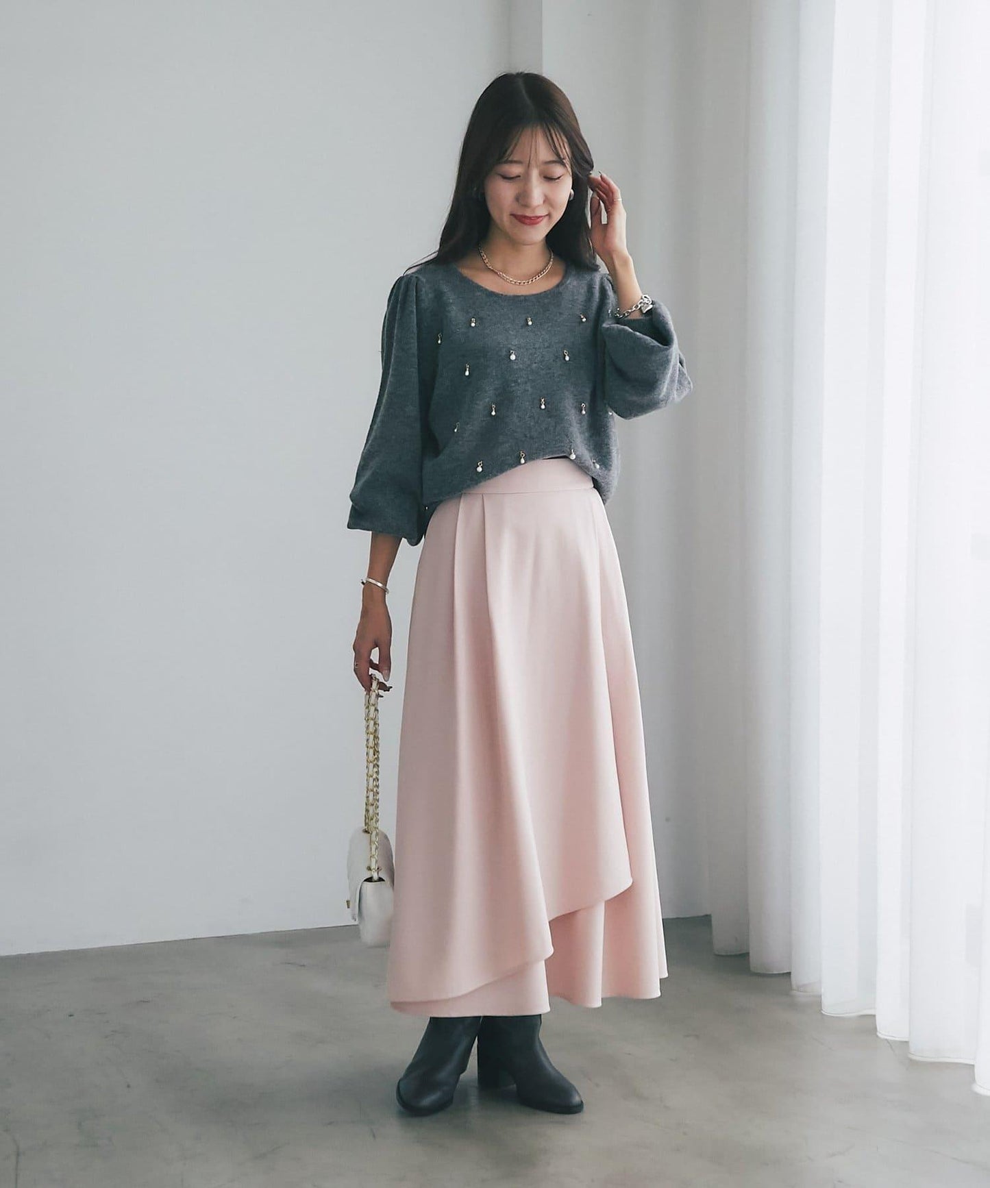 不對稱裹身風格喇叭裙