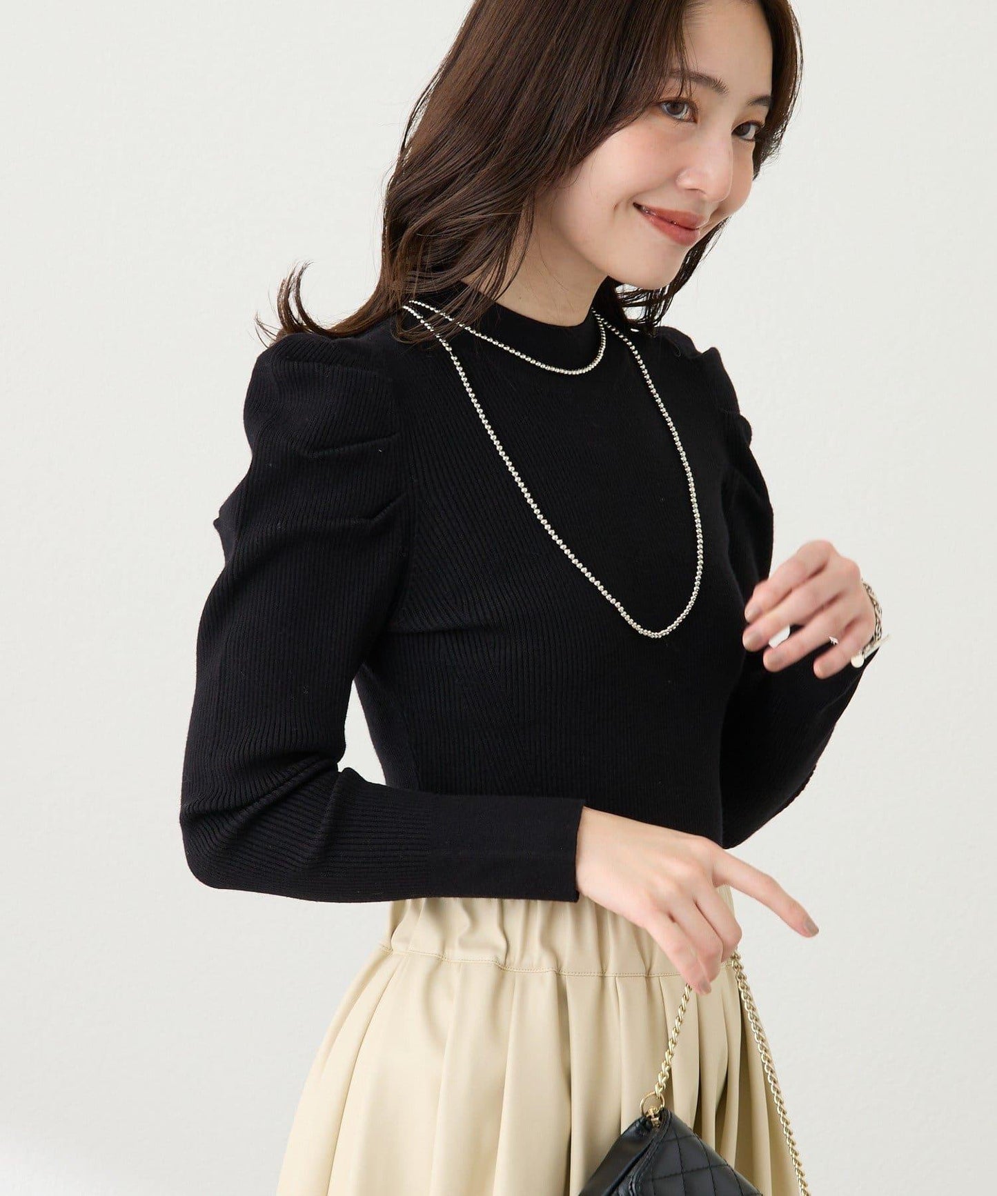 安哥拉觸感墊肩羅紋針織衫