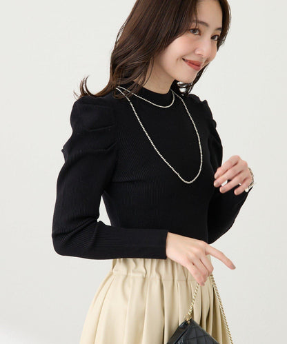 安哥拉觸感墊肩羅紋針織衫